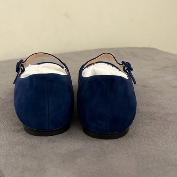 Ann Taylor Navy Blue Suede Mary Jane Buckle Pointy Toe Flats Size 9.5 - Picture 5 of 6